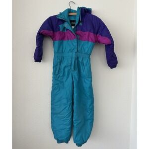 Raeuriks Vintage 90s Colorblock Hooded Insulated Snowsuit Ski Suit Girls 14